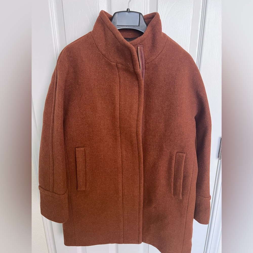 J Crew warm brown cocoon  coat size 10 petite